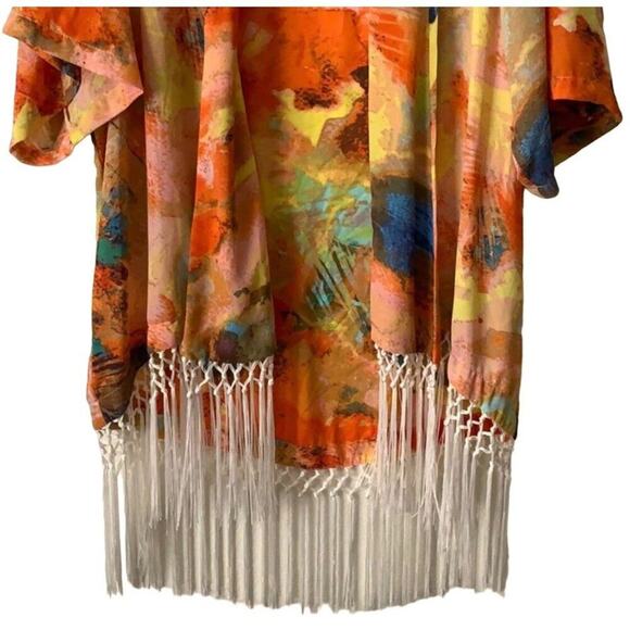 GIANNI BINI GB Fringe Tassel‎ Short Sleeve Colorful Cover Up Cardigan Sz M - Picture 2 of 7